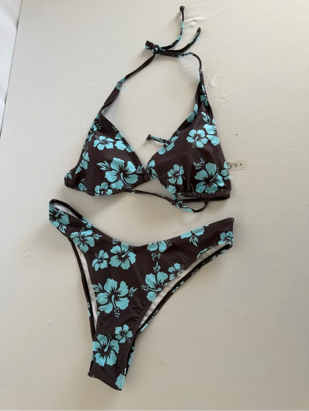 Shein bikini swimsuit 2 piece Size XL Brown Blue Floral Print New